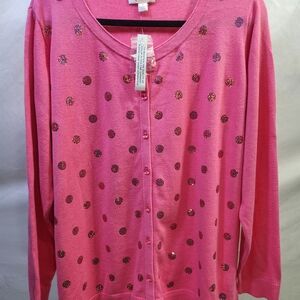 Quacker Factory Pink Sequin Polka Dot Cardigan